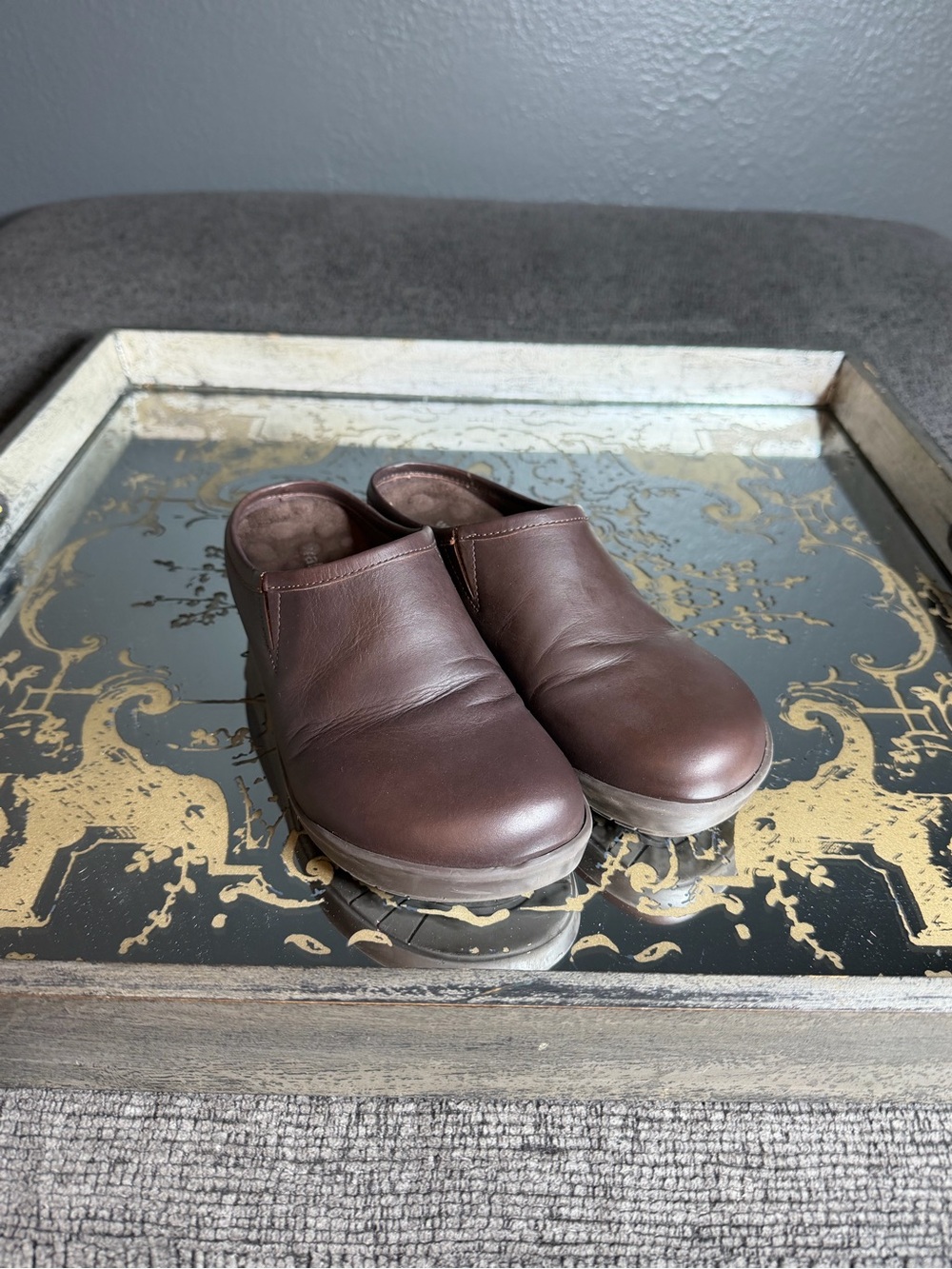 Brown Leather Slip-On Clog